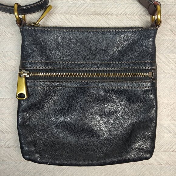 Vintage Fossil Voyager Black Pebbled Leather Crossbody Bag With Adjustable Strap - Picture 3 of 9